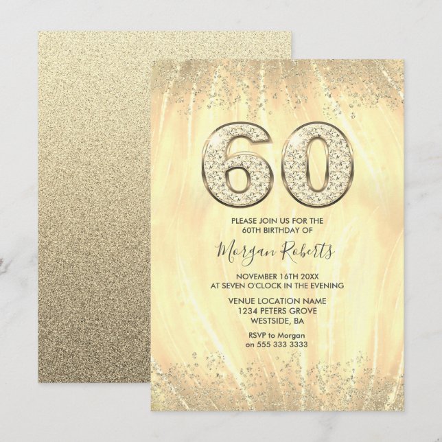 Invitation Elégant Gold Mens ou Womans 60e anniversaire fête (Devant / Derrière)