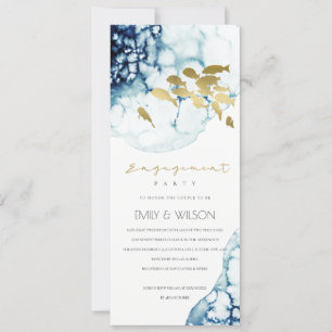 INVITATION ELÉGANT GOLD NAVY SOUS L'EAU FIANÇAILLES POISSON D
