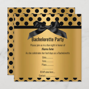 INVITATION ÉLÉGANT GOLD NOIR SPOT BACHELORETTE PARTY