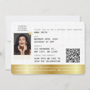 Invitation Elegant Gold Passport Destination Anniversaire Pho