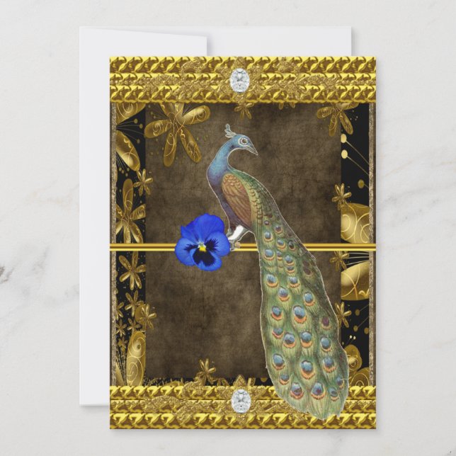 Invitation Elegant Gold Peacock (Devant)