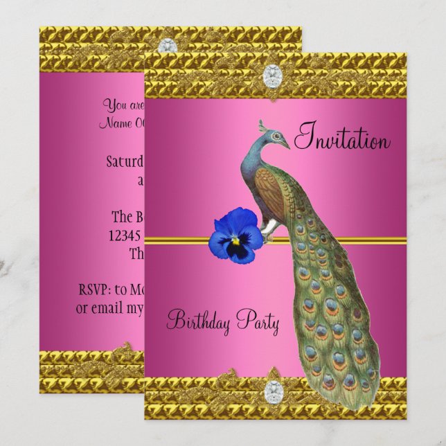 Invitation Elegant Gold Peacock (Devant / Derrière)