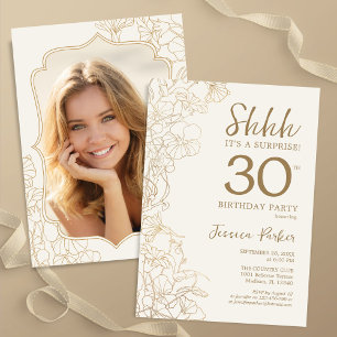 Invitation Elégant Gold Photo Surprise 30e anniversaire
