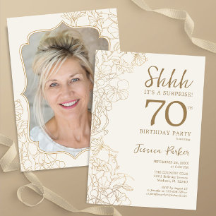 Invitation Elégant Gold Photo Surprise 70e anniversaire