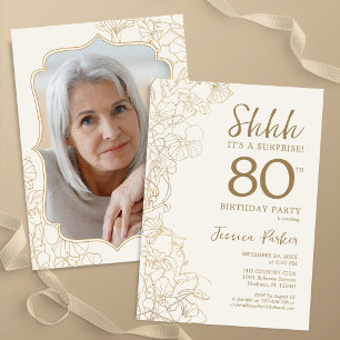 Invitation Elégant Gold Photo Surprise 80e anniversaire
