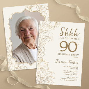 Invitation Elégant Gold Photo Surprise 90e anniversaire
