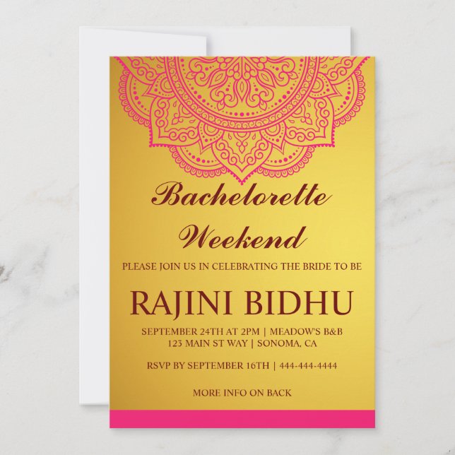 Invitation Elégant Gold Pink Paisley Bachelorette Weekend Inv (Devant)