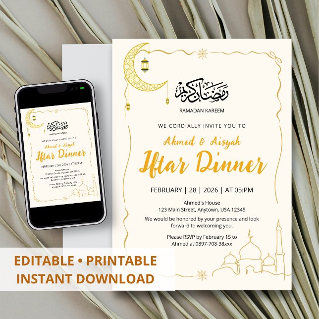 Invitation Elegant Gold Ramadan Kareem Iftar Dinner (Créateur téléchargé)