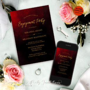 Invitation Elegant Gold Red et Black Engagement Party