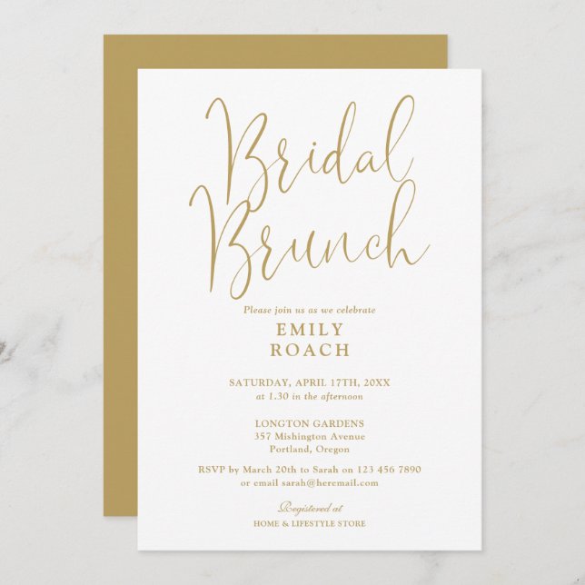 Invitation Elégant Gold Script Bridal Bunch Douche (Devant / Derrière)