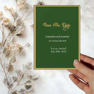 Invitation Elégant Gold Script Frame Vert enregistrer la cart