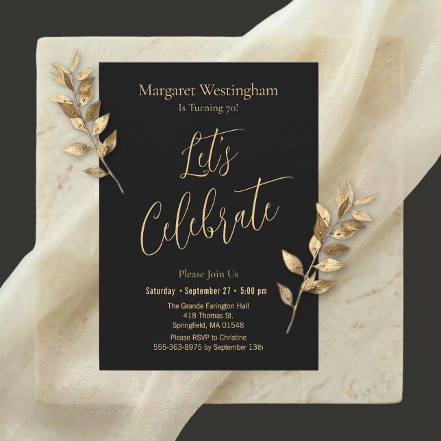 Invitation Elegant Gold Script Let's Celebrate 70th Birthday (Créateur téléchargé)