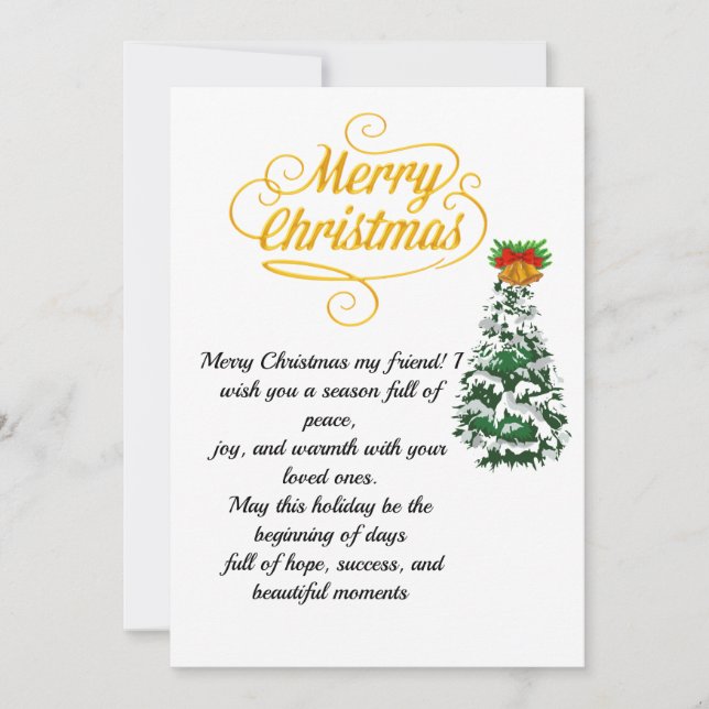 Invitation Elegant Gold Script Merry Christmas Card with Tree (Devant)
