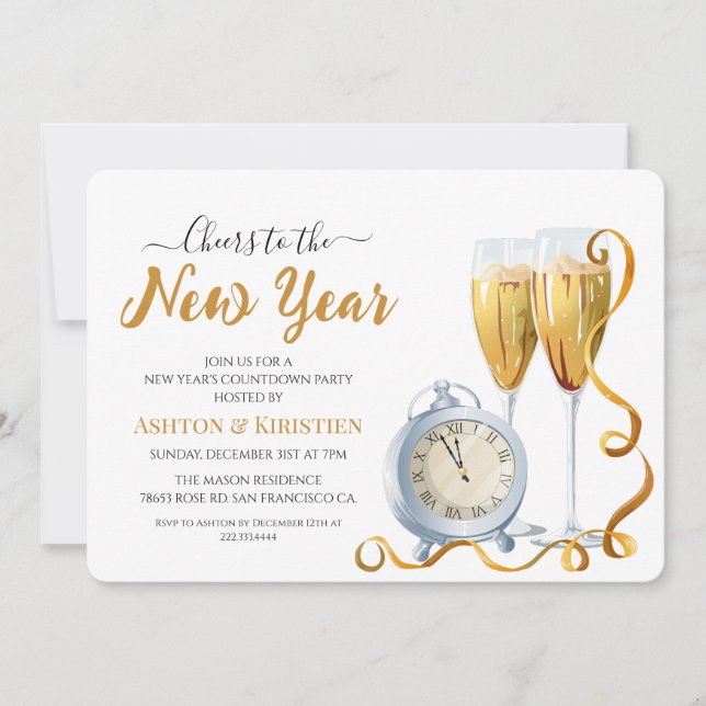 Invitation Elegant Gold Script New Year's Eve Countdown Party (Devant)
