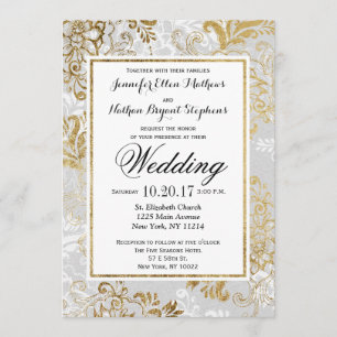 Invitation Elegant Gold Silver et Grey Floral Wedding Invitat