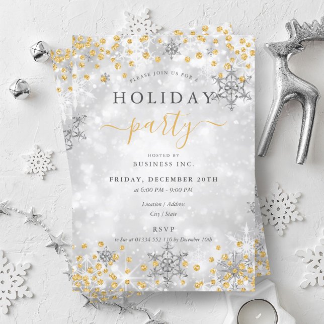 Invitation Elégant Gold Silver Xmas Winter Company (Elegant Gold Silver Xmas Winter Company Holiday Invitation)