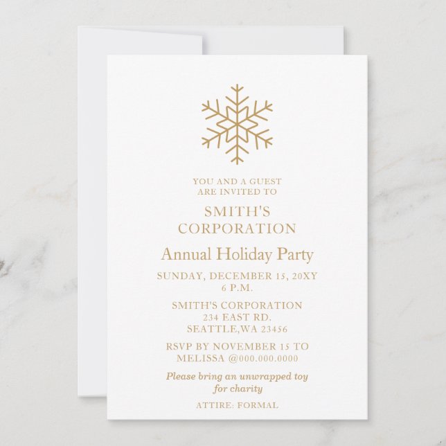 Invitation Elégant Gold Snowflakes Corporate Holiday Party (Devant)