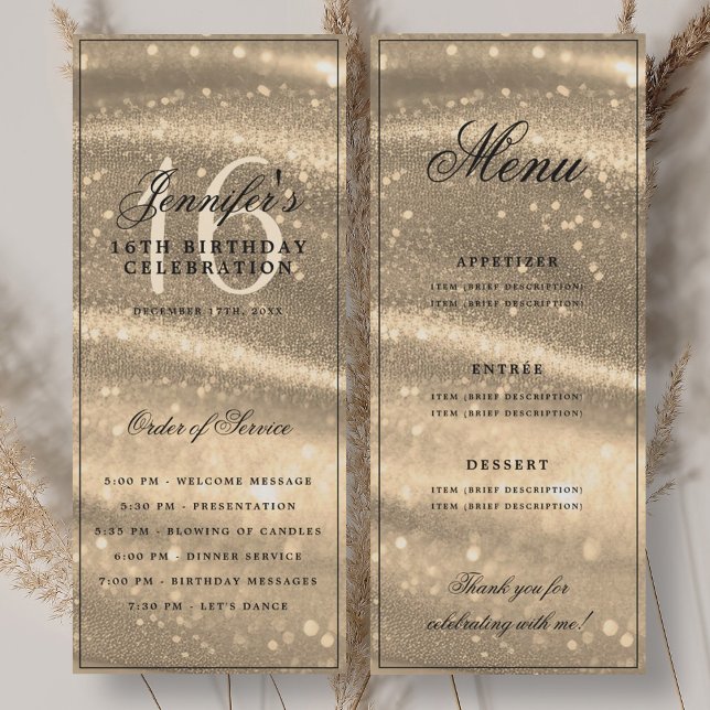 Invitation Elegant Gold Sparkle 16th Birthday Program Menu (Elegant Gold Sparkle 16th Birthday Program Menu)