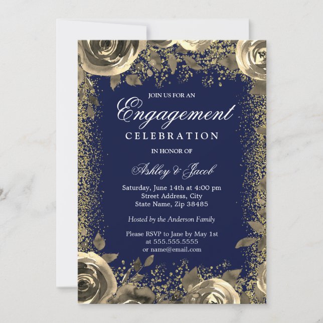 Invitation Elegant Gold Sparkle Parties scintillant d'engagem (Devant)