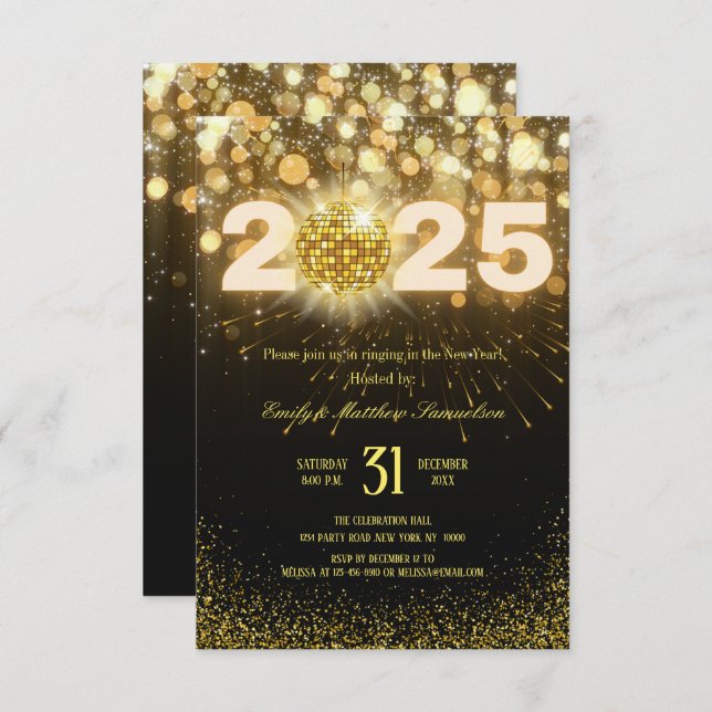 Invitation Elegant Gold Sparkles | New Years Eve Party  (Devant / Derrière)