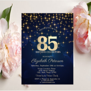 Invitation Elégant Gold Stars Marine Blue 85e anniversaire fê