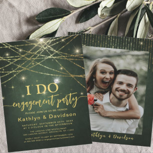 Invitation Elegant Gold String Lights I DO Engagement Party