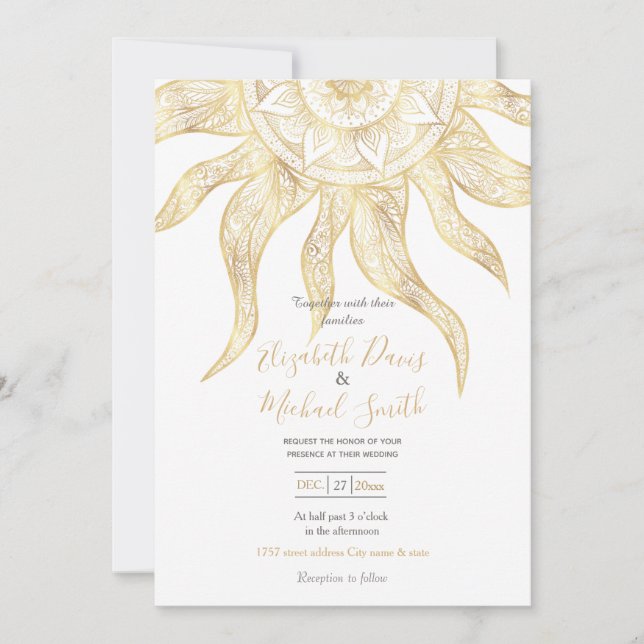 Invitation Elégant Gold Sun Mandala Design (Devant)