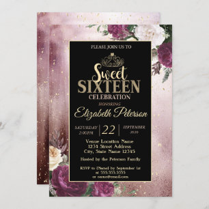 Invitation Elégant Gold Tiara, Frame Bourgogne Sweet 16 Party