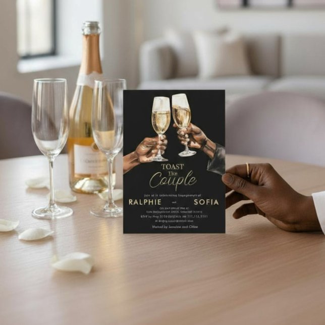Invitation Elegant Gold Toast Couple Engagement Celebration (Créateur téléchargé)