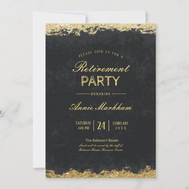 Invitation Elégant Gold Trim Velvet 2 Retraite Déjeuner (Devant)