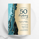 Invitation Elégant Gold Turquoise Agate 50e anniversaire<br><div class="desc">Turquoise et or agate 50e anniversaire invitation de fête. Design élégant et moderne avec aquarelle agate marbre arrière - plan,  fausse parties scintillant or et typographie script de police. Carte invitation branchée parfaite pour une célébration anniversaire féminine élégante. Invitations Zazzle imprimées ou téléchargement instantané modèle imprimable numérique.</div>