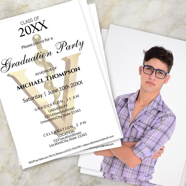 Invitation Elegant Gold Veterinary Graduation Party | Photo (Créateur téléchargé)