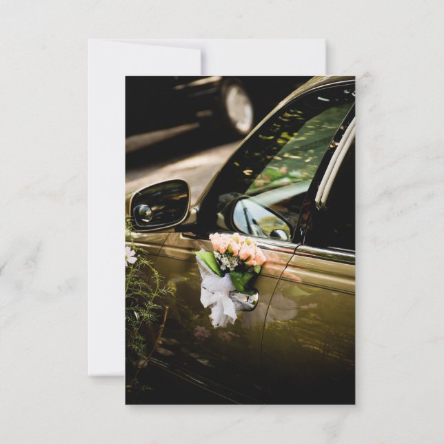 Invitation Elegant Gold Wedding Car Handle Peach Rose  (Dos)