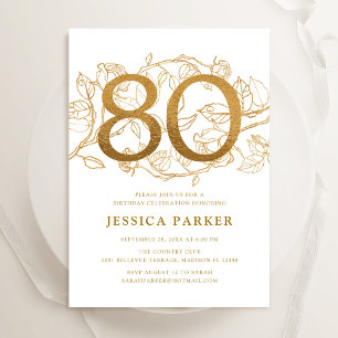 Invitation Elégant Gold White 80e anniversaire