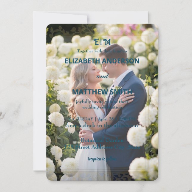 Invitation Elégant Gold & White Overlay photo Fleurs mariage (Devant)