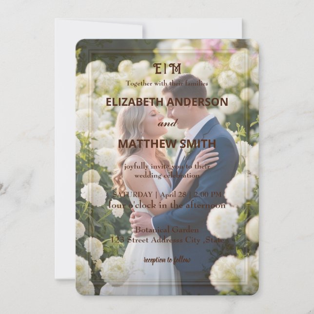 Invitation Elégant Gold & White Overlay photo Fleurs mariage (Devant)