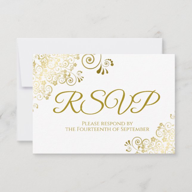 Invitation Elegant Gold & White Wedding RSVP Téléchargeable (Devant)