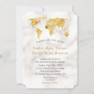 Invitation Elegant Gold World Map Destination Wedding