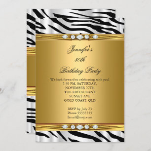 Invitation Elégant Gold Zebra Black Silver Diamond Anniversai