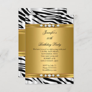 Invitation Elégant Gold Zebra Black Silver Diamond Anniversai
