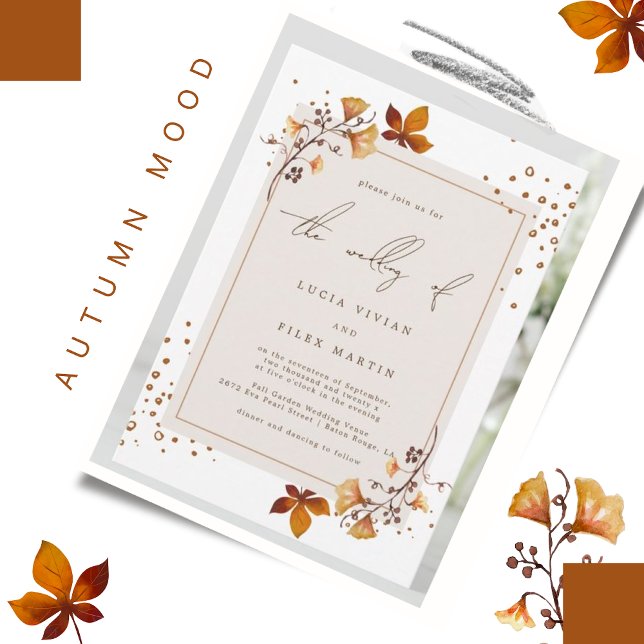 Invitation Elégant Golden Autumn Leaf Mariage photo (Créateur téléchargé)