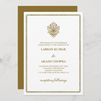 Invitation Elégant Golden Paisley Mariage blanc