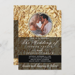 Invitation Elégant Golden Photo Calligraphy Mariage Invitatia