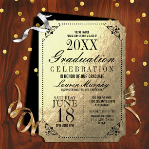 Invitation Élégant Golden Ticket Graduation Party