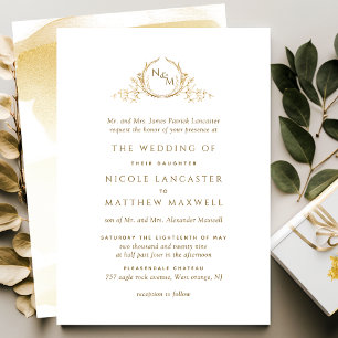 Invitation Elegant Golden Yellow Monogram Formal Wedding