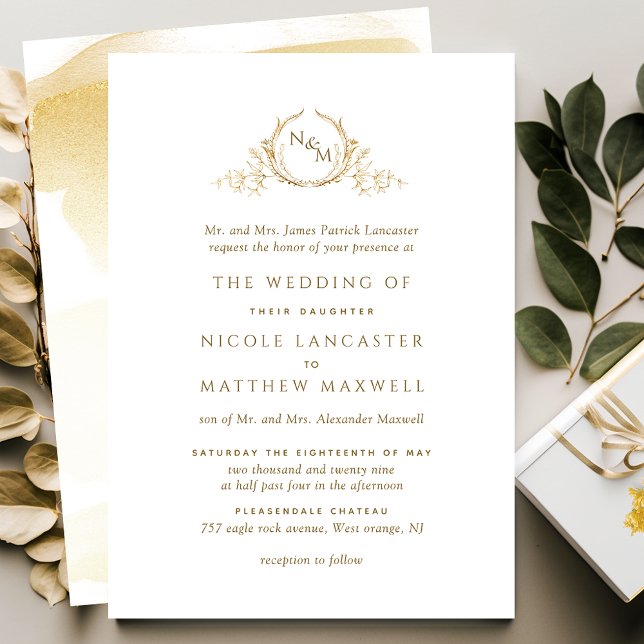 Invitation Elegant Golden Yellow Monogram Formal Wedding (Créateur téléchargé)