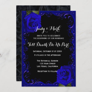 Invitation Élégant Goth Blue Rose Mariage