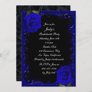 Invitation Élégant Goth Blue Roses Bachelorette Party