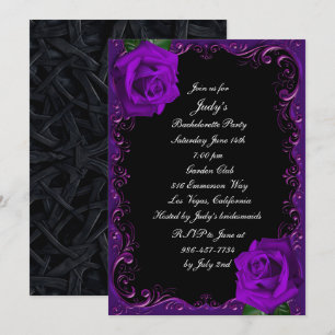 Invitation Élégant Goth Purple Rose Bachelorette Party