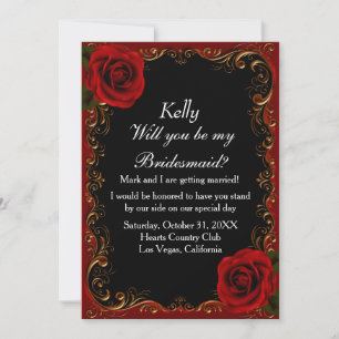 Invitation Élégant Goth Red Roses Bridesmaid
